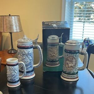 Avon Collectible Beer Steins Set - Blue and Gray